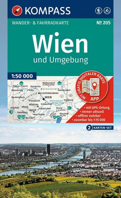 KOMPASS Wanderkarten-Set 205 Wien und Umgebung (2 Karten) 1:50.000 