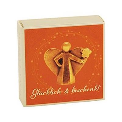 Figur Engel mit Blume, in Schachtel Glücklich und beschenkt