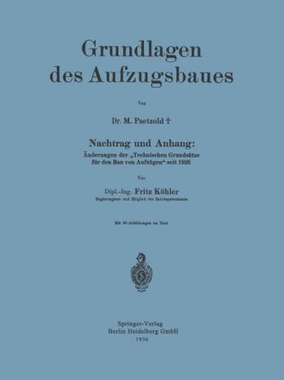 Grundlagen des Aufzugsbaues