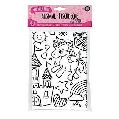 Papier-Tischdecke zum Ausmalen, Motiv Fantasiewelt, bemalbare Tischdecke Einhorn, Deko Kindergeburtstag, Ausmalen Mädchen, Mal Mich Bunt