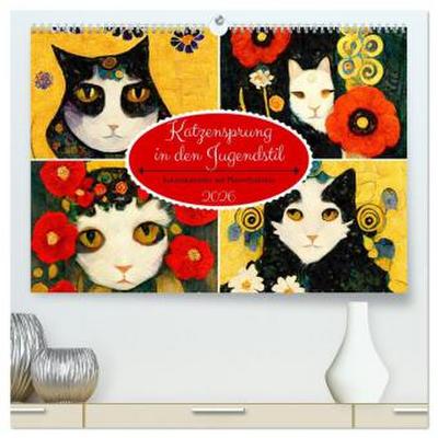 Katzensprung in den Jugendstil (hochwertiger Premium Wandkalender 2026 DIN A2 quer), Kunstdruck in Hochglanz