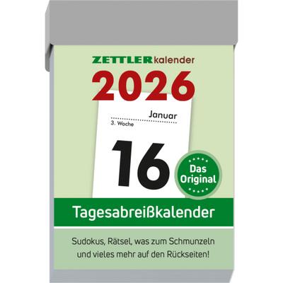 Tagesabreißkalender S 2026 - 4,1x5,9 cm - 1 Tag auf 1 Seite - mit Sudokus, Rezepten, Rätseln uvm. auf den Rückseiten - Bürokalender 301-0000