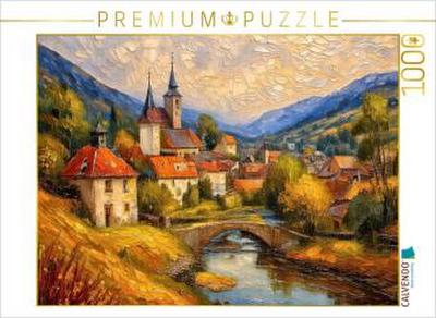 CALVENDO Puzzle Dorf an einer steinernen Brücke | 1000 Teile Lege-Größe 64x48cm Foto-Puzzle für glückliche Stunden