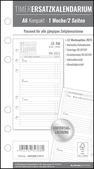 Timer Ersatzkalendarium A6 2023