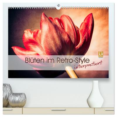 Blüten im Retro-Style (hochwertiger Premium Wandkalender 2025 DIN A2 quer), Kunstdruck in Hochglanz