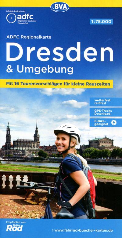 ADFC-Regionalkarte Dresden & Umgebung, 1:75.000, mit Tagestourenvorschlägen, reiß- und wetterfest, E-Bike-geeignet, GPS-Tracks Download