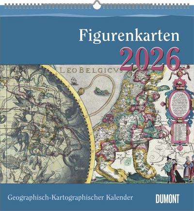 Geographisch-Kartographischer Kalender 2026 - Figurenkarten - Wand-Kalender mit historischen Landkarten - 45 x 48 cm
