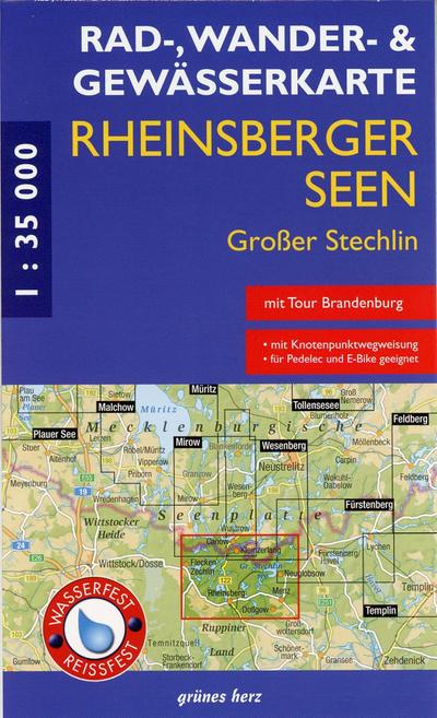 Rheinsberger Seen, Großer Stechlin 1 : 35 000 Rad -, Wander- und Gewässerkarte