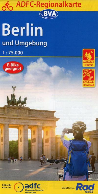 ADFC-Regionalkarte Berlin und Umgebung, 1:75.000, mit Tagestourenvorschlägen, reiß- und wetterfest, E-Bike-geeignet, mit Knotenpunkten, GPS-Tracks Download