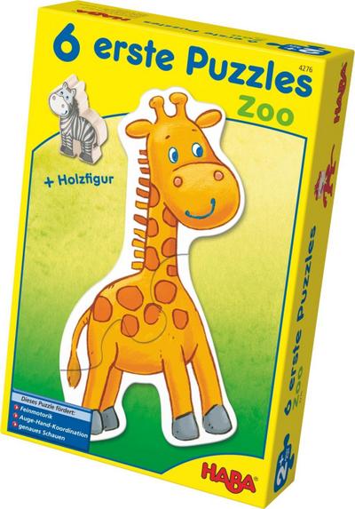Haba 4276 - 6 Erste Puzzles Zoo, mit 6 niedlichen Zootiermotiven für Kinder ab 2 Jahren, mit Holzfigur zum freien Spielen