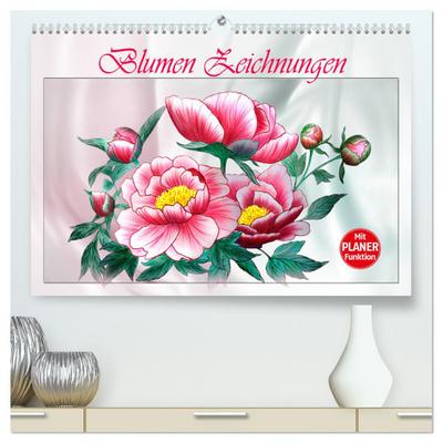 Blumen-Zeichnungen (hochwertiger Premium Wandkalender 2024 DIN A2 quer), Kunstdruck in Hochglanz