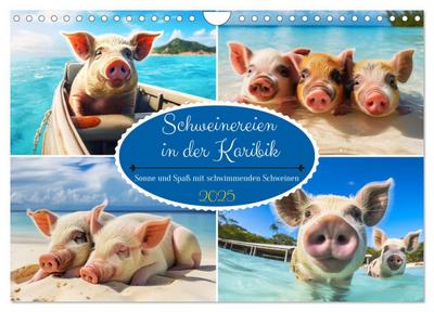 Schweinereien in der Karibik. Sonne und Spaß mit schwimmenden Schweinen (Wandkalender 2025 DIN A4 quer), CALVENDO Monatskalender