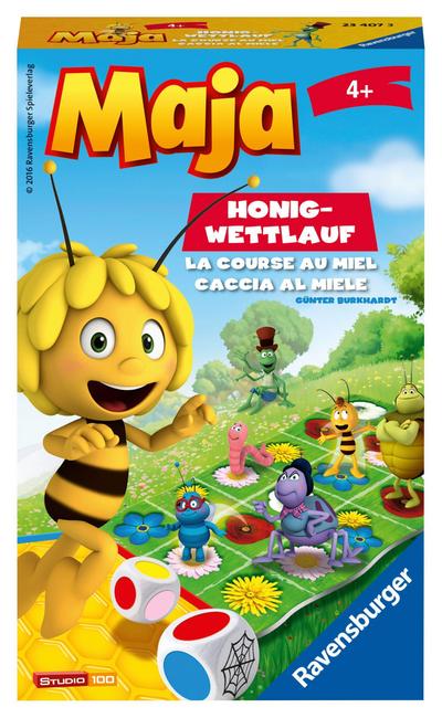 Ravensburger 23407 - Biene Maja: Honig-Wettlauf, Mitbringspiel für 2-5 Spieler, Kinderspiel ab 4 Jahren, kompaktes Format, Reisespiel, Brettspiel