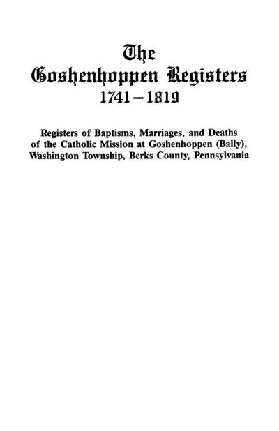 Goshenhoppen Registers, 1741-1819