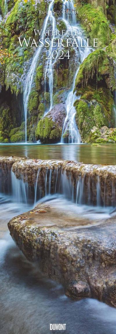 Wasserfälle 2024 - Foto-Kalender - King-Size - 34x98 - Waterfalls - Natur