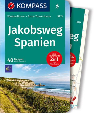 KOMPASS Wanderführer Jakobsweg Spanien: Wanderführer mit Extra-Tourenkarte 1:110.000, 40 Etappen, GPX-Daten zum Download.: Wandelgids met overzichtskaart