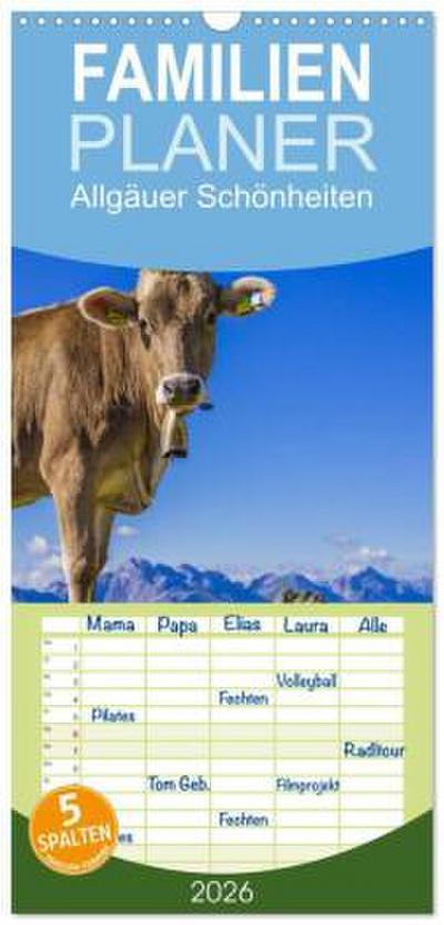 Familienplaner 2026 - Allgäuer Schönheiten Allgäu - Land der Kühe mit 5 Spalten (Wandkalender, 21 x 45 cm) CALVENDO