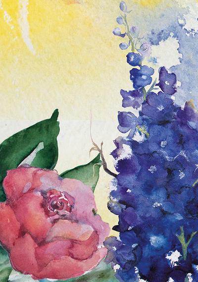 Textkarte ’Rose und Rittersporn’