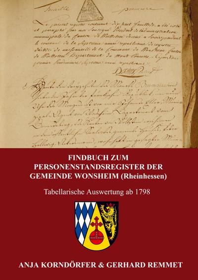 Findbuch zum Personenstandsregister der Gemeinde Wonsheim / Rheinhessen