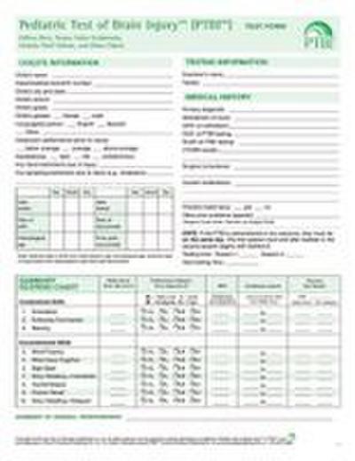 Pediatric Test of Brain Injury(tm) (Ptbi(tm) ) Test Form
