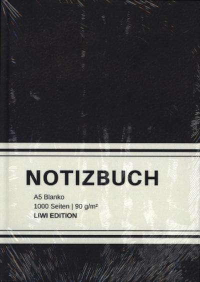 Dickes Notizbuch 1000 Seiten - A5 blanko - Hardcover schwarz mit Leseband - weißes Papier 90g/m² - FSC Papier