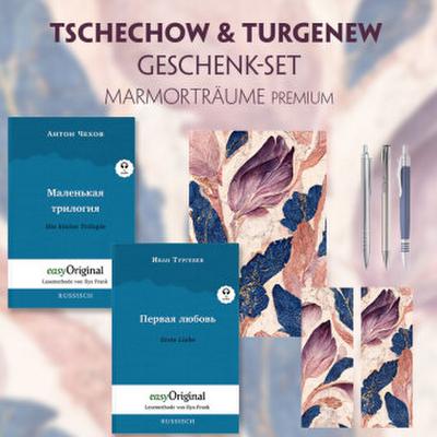 Tschechow & Turgenew Geschenkset - 2 Bücher (Softcover mit Audio-Online) + Marmorträume Schreibset Premium, m. 2 Beilage, m. 2 Buch