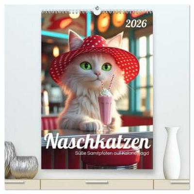 Naschkatzen - Süße Samtpfoten auf Kalorienjagd (hochwertiger Premium Wandkalender 2026 DIN A2 hoch), Kunstdruck in Hochglanz