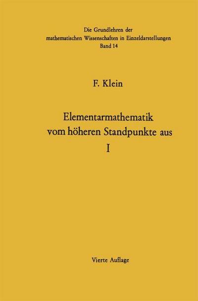Elementarmathematik Vom Höheren Standpunkte Aus
