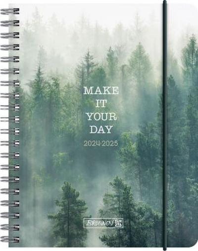 Schülerkalender 2024/2025 "Misty Forest", 2 Seiten = 1 Woche, A6, 208 Seiten, grün