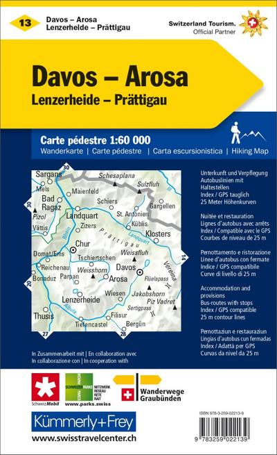 Kümmerly+Frey Wanderkarte 13 Davos, Arosa 1:60.000