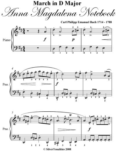 March In D Major Anna Magdalena Notebook - Easy Piano Sheet Music