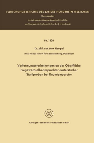 Verformungserscheinungen an der Oberfläche biegewechselbeanspruchter austenitischer Stahlproben bei Raumtemperatur