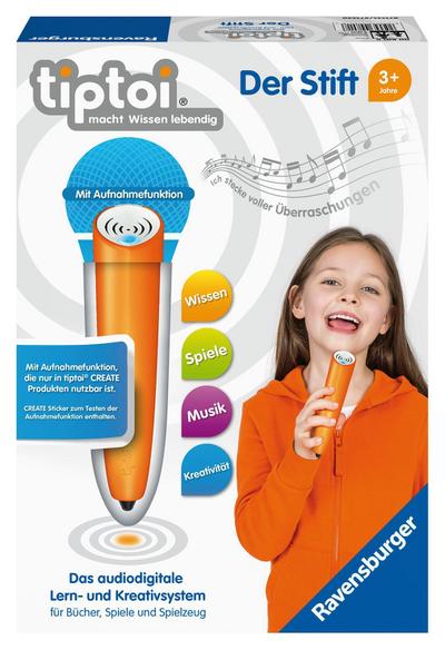 tiptoi® Ravensburger tiptoi Stift 00801 - Das audiodigitale Lern- und Kreativsystem, Lernspielzeug für Kinder ab 3 Jahren - Der Stift mit Aufnahmefunktion