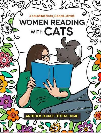 Women Reading with Cats Coloring & Activity Book