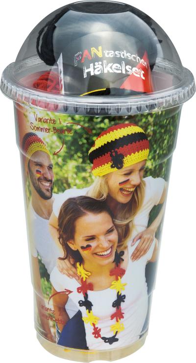 FANtastisches Häkelset: Anleitung und Material für eine Häkelblumenkette oder eine Sommer-Beanie im coolen To-Go-Becher