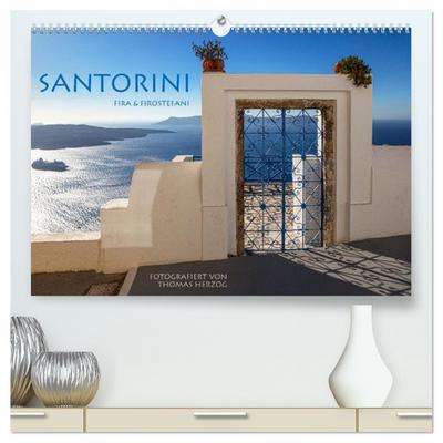 Santorini Fira & Firostefani (hochwertiger Premium Wandkalender 2026 DIN A2 quer), Kunstdruck in Hochglanz
