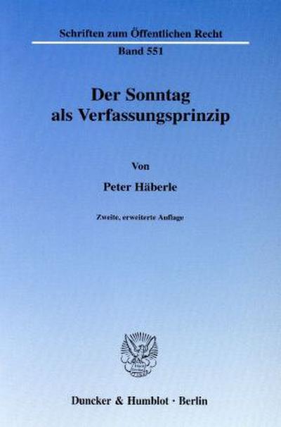 Der Sonntag als Verfassungsprinzip.