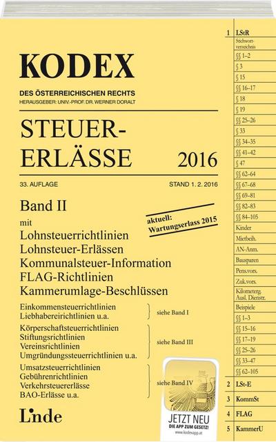 Kodex des Österreichischen Rechts: KODEX Steuer-Erlässe 2016, Band II