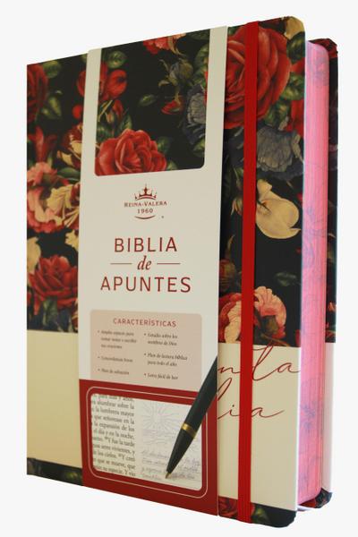Biblia de Apuntes Rvr 1960 Tapa Dura, Azul Oscuro Con Flores (Edición Cantos Pintados) / Spanish Journaling Bible Rvr 1960 Hardcover Dark Blue with Flowers