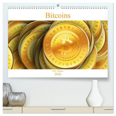 Bitcoins (hochwertiger Premium Wandkalender 2026 DIN A2 quer), Kunstdruck in Hochglanz