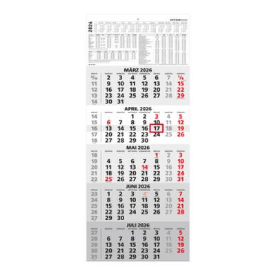 Zettler 5-Monatskalender 2026 - Wandkalender 33 × 72 cm mit Datumsschieber, 5 Monate pro Blatt, Monatsübersicht Dez. 2025-Jan. 2027, mehrsprachig, Feiertage markiert, Jahresübersicht, stabil