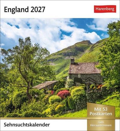England Sehnsuchtskalender 2027 - Wochenkalender mit 53 Postkarten