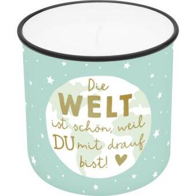 Lieblingskerze in Emailleoptik Motiv "Die Welt ist schön, weil ....."