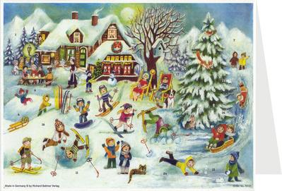 Postkarten-Adventskalender 'Skihütte' 