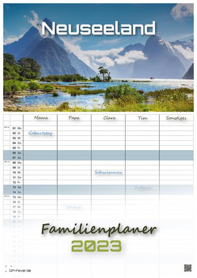 Neuseeland - Das Land der langen weißen Wolke - 2023 - Kalender DIN A3 - (Familienplaner)