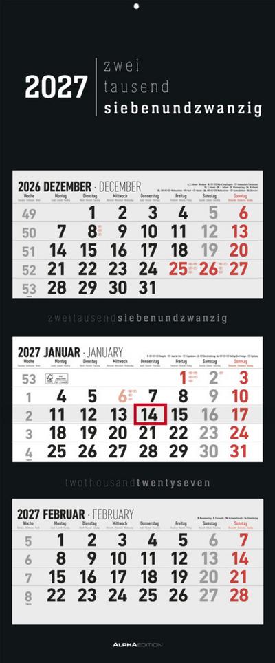 3-Monatskalender Black 2027