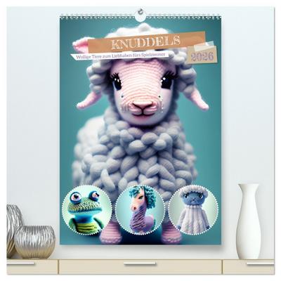 Knuddels. Wollige Tiere zum Liebhaben fürs Spielzimmer (hochwertiger Premium Wandkalender 2026 DIN A2 hoch), Kunstdruck in Hochglanz