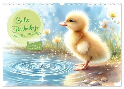 Süße Tierbabys - niedliche Illustrationen (Wandkalender 2027 DIN A3 quer), CALVENDO Monatskalender