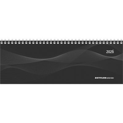 Tisch-Querkalender Profi schwarz 2026 - Büro-Planer 29,7x10,5 cm - Tisch-Kalender - 1 Woche 2 Seiten - Ringbindung - Zettler