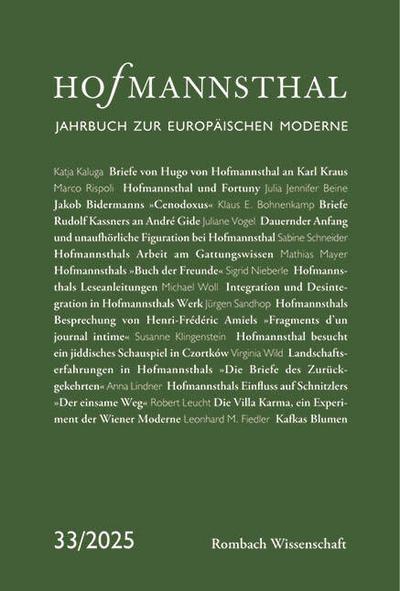 Hofmannsthal Jahrbuch zur europäischen Moderne 33 - 2025
